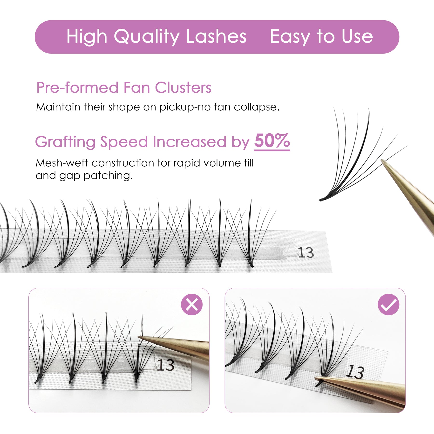 Extensiones de pestañas prefabricadas 6D/10D
