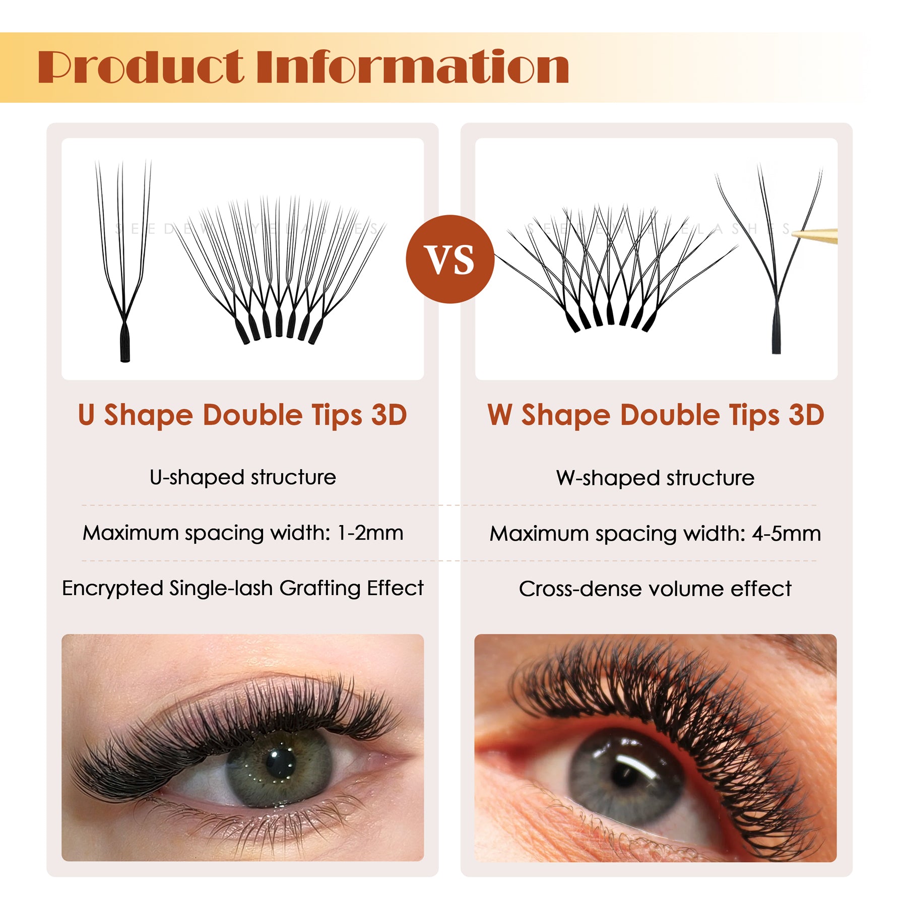 W Shape Two Split Tips 3D Eyelash Extensions