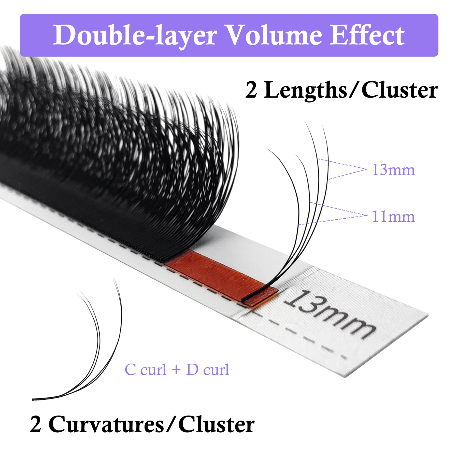 Extensiones de pestañas YY con tres puntas divididas