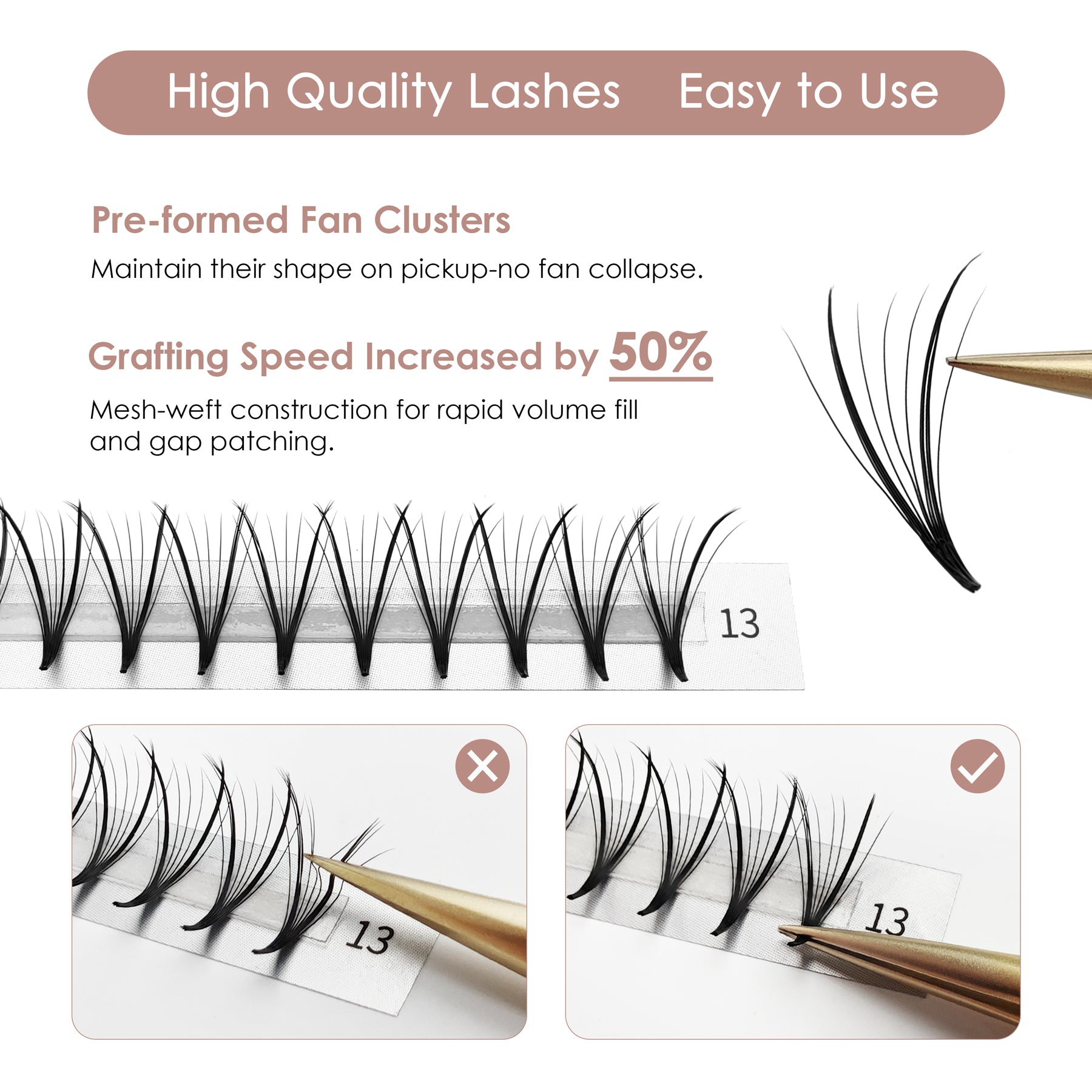 Extensiones de pestañas prefabricadas 6D/10D