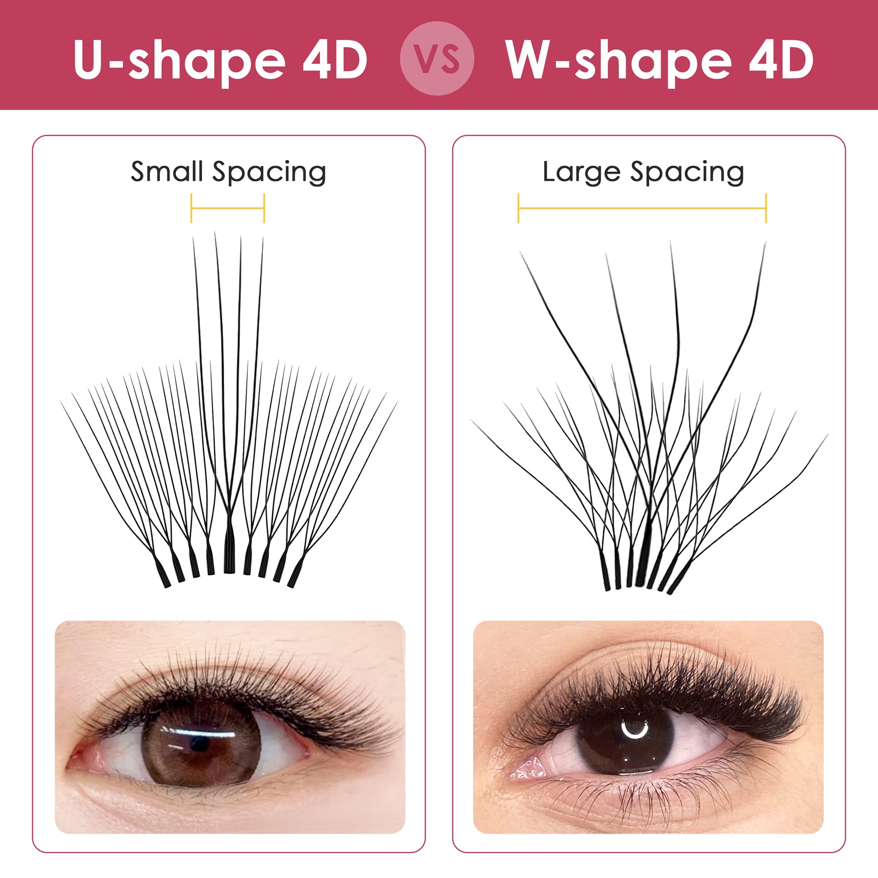 Extensiones de pestañas 3D con dos puntas divididas en forma de W