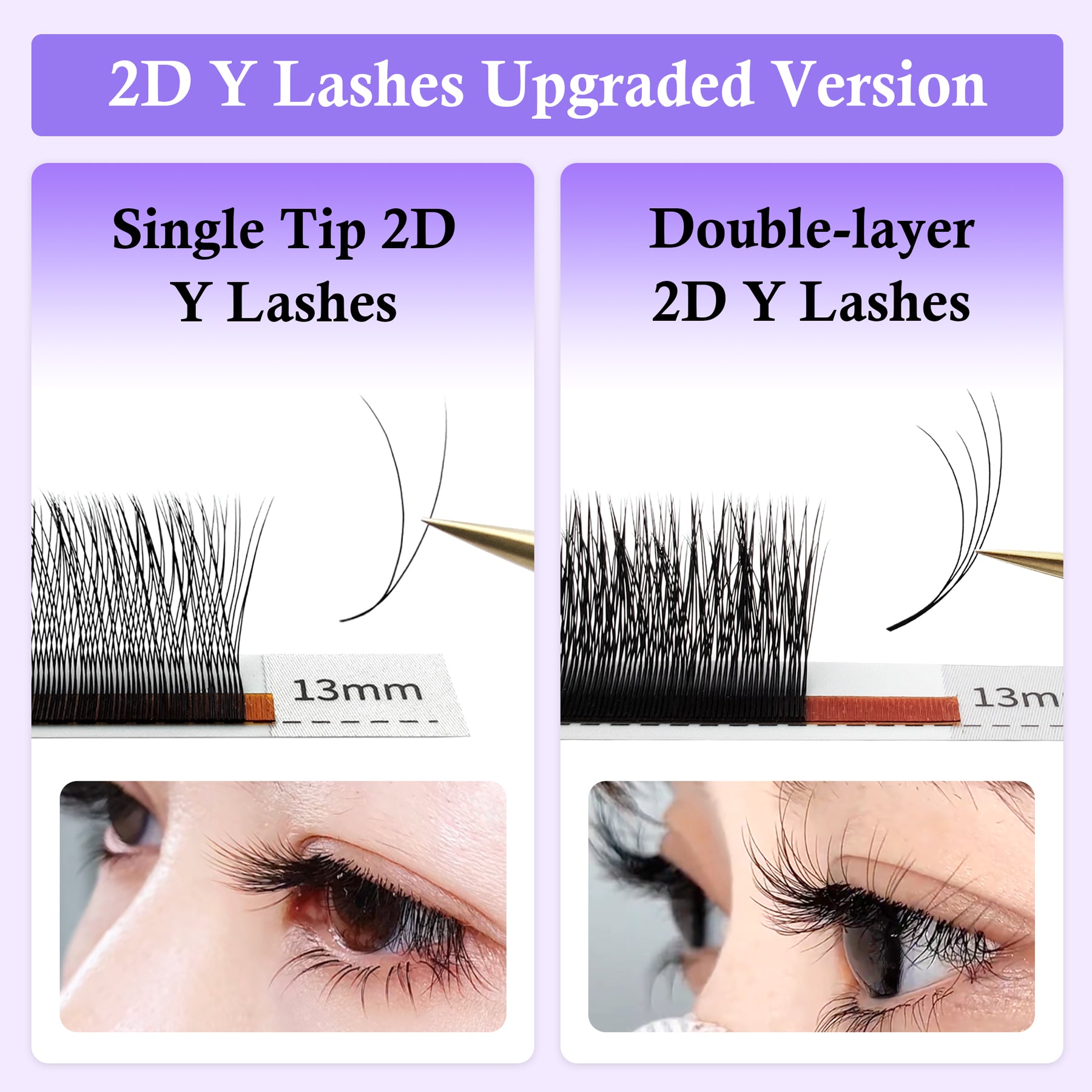 Extensiones de pestañas YY con tres puntas divididas